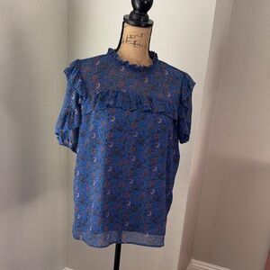 Loft Floral Blue Ruffle Top